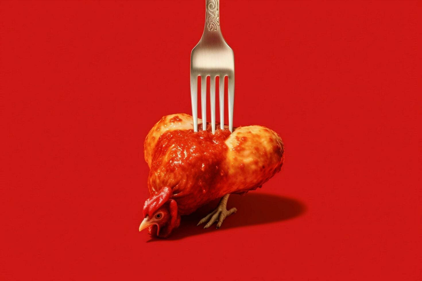 un' forchetta è Tenere un' pollo con un' rosso salsa su io foto