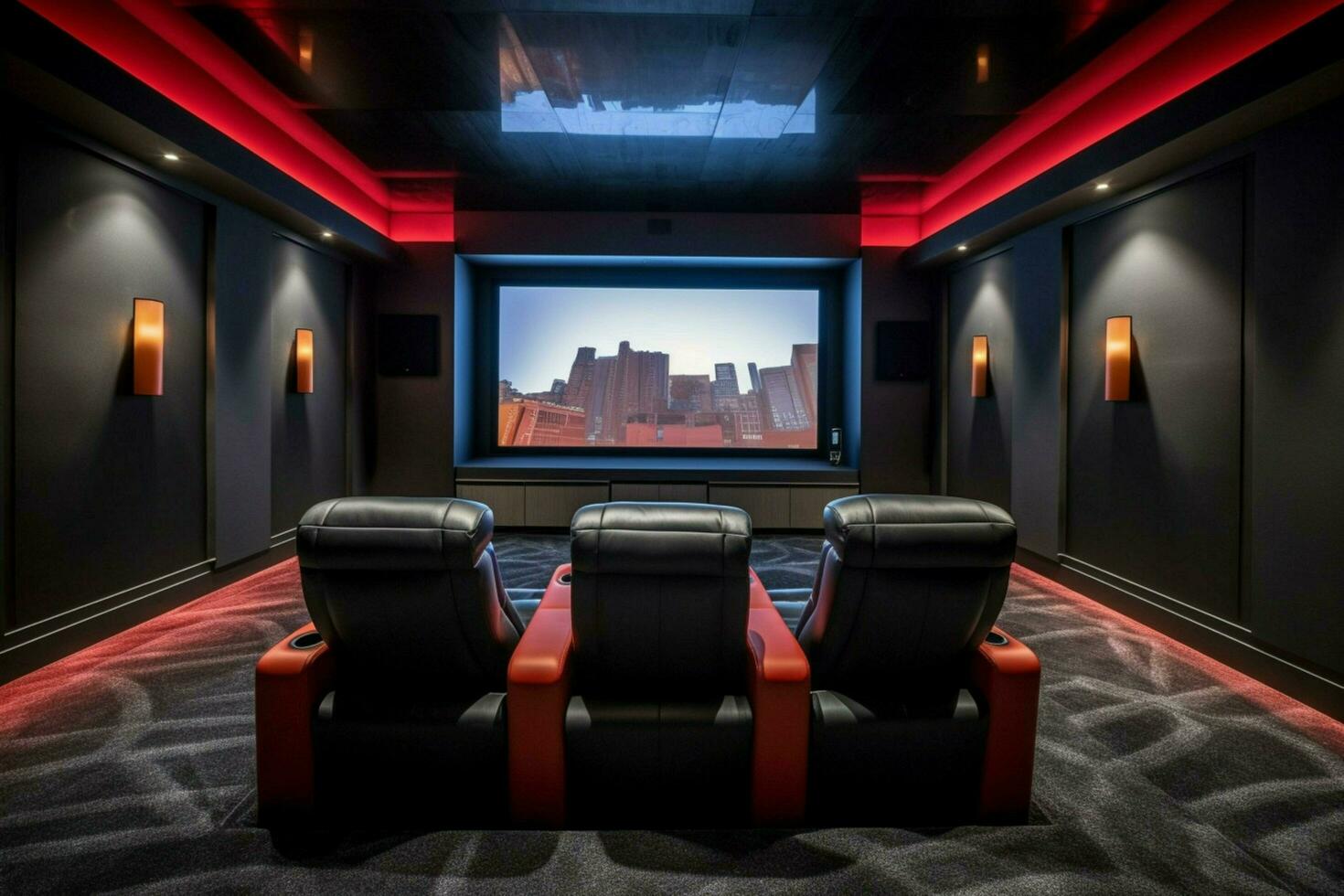 un' casa Teatro con un' rosso sedia e un' grande ghiaione foto