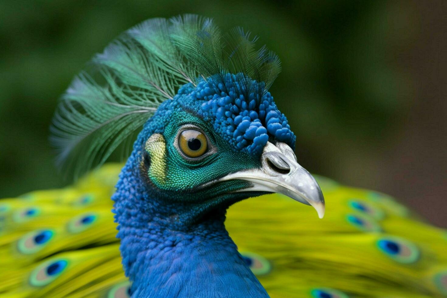 un' pavone con un' blu testa e verde piume su esso foto