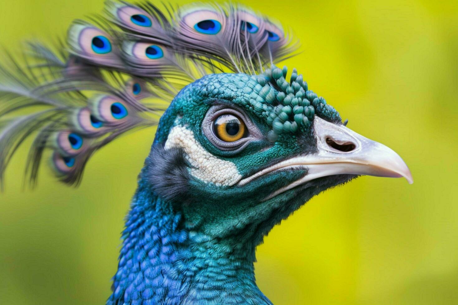 un' pavone con un' blu testa e verde piume su esso foto