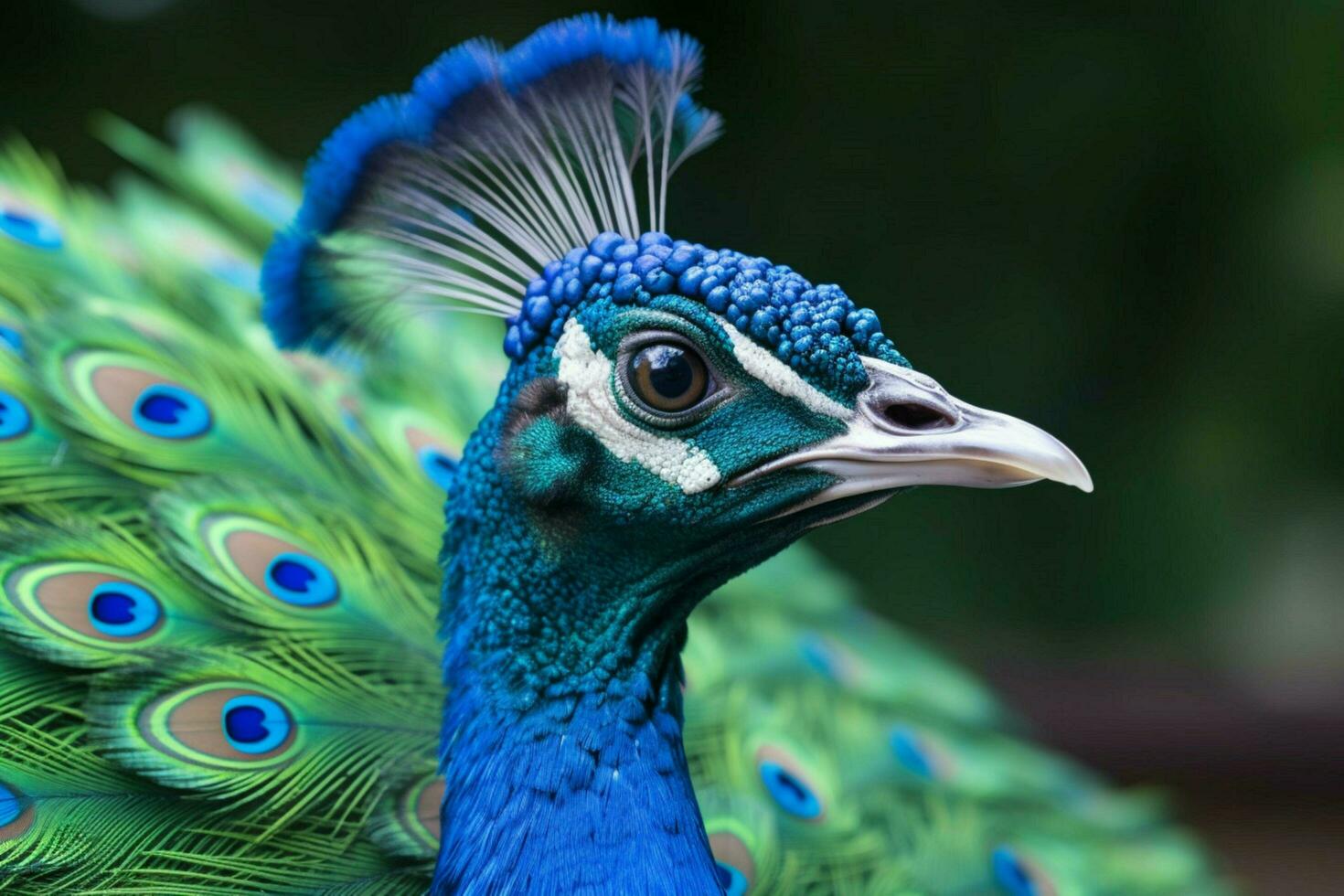 un' pavone con un' blu testa e verde piume su foto