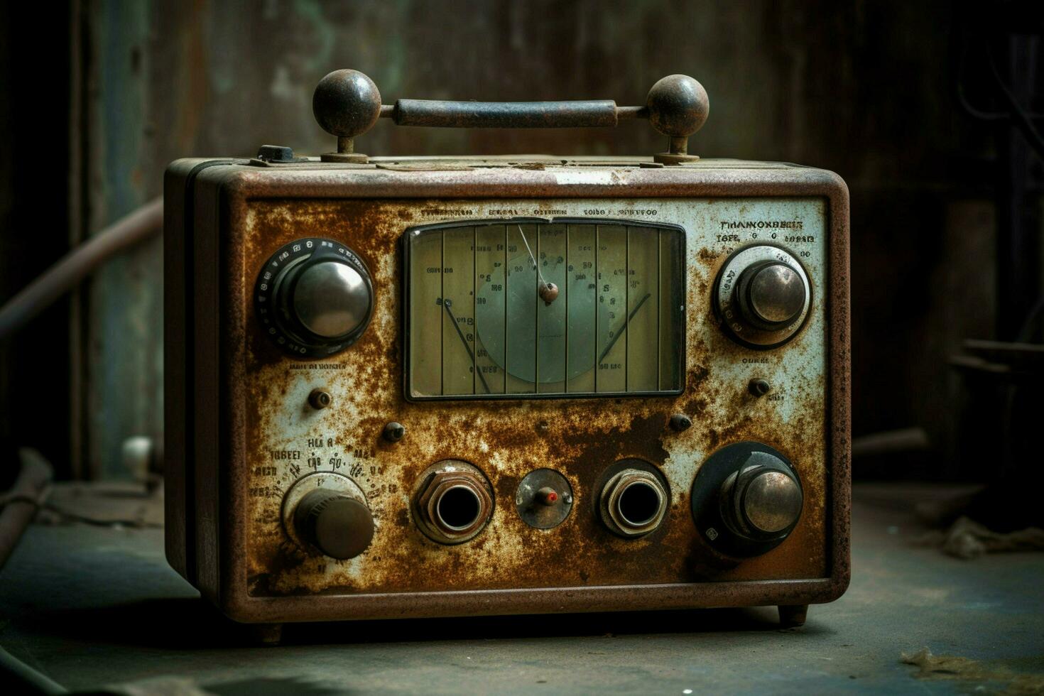 un vecchio stile Radio con un' arrugginito pomello foto