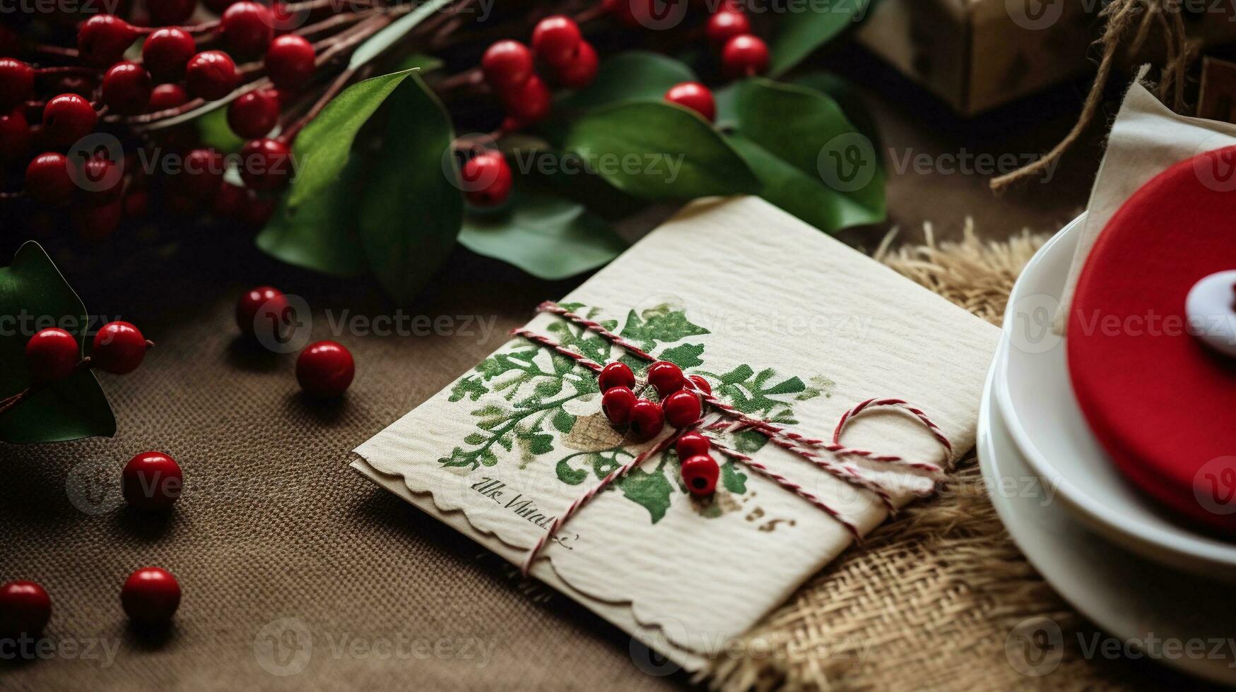 un' avvicinamento tiro cattura il meticoloso dettagli di lavorazione personalizzato Natale carte, contro un' strutturato, accogliente tessuto sfondo, in partenza spazio per tex. ai generato foto