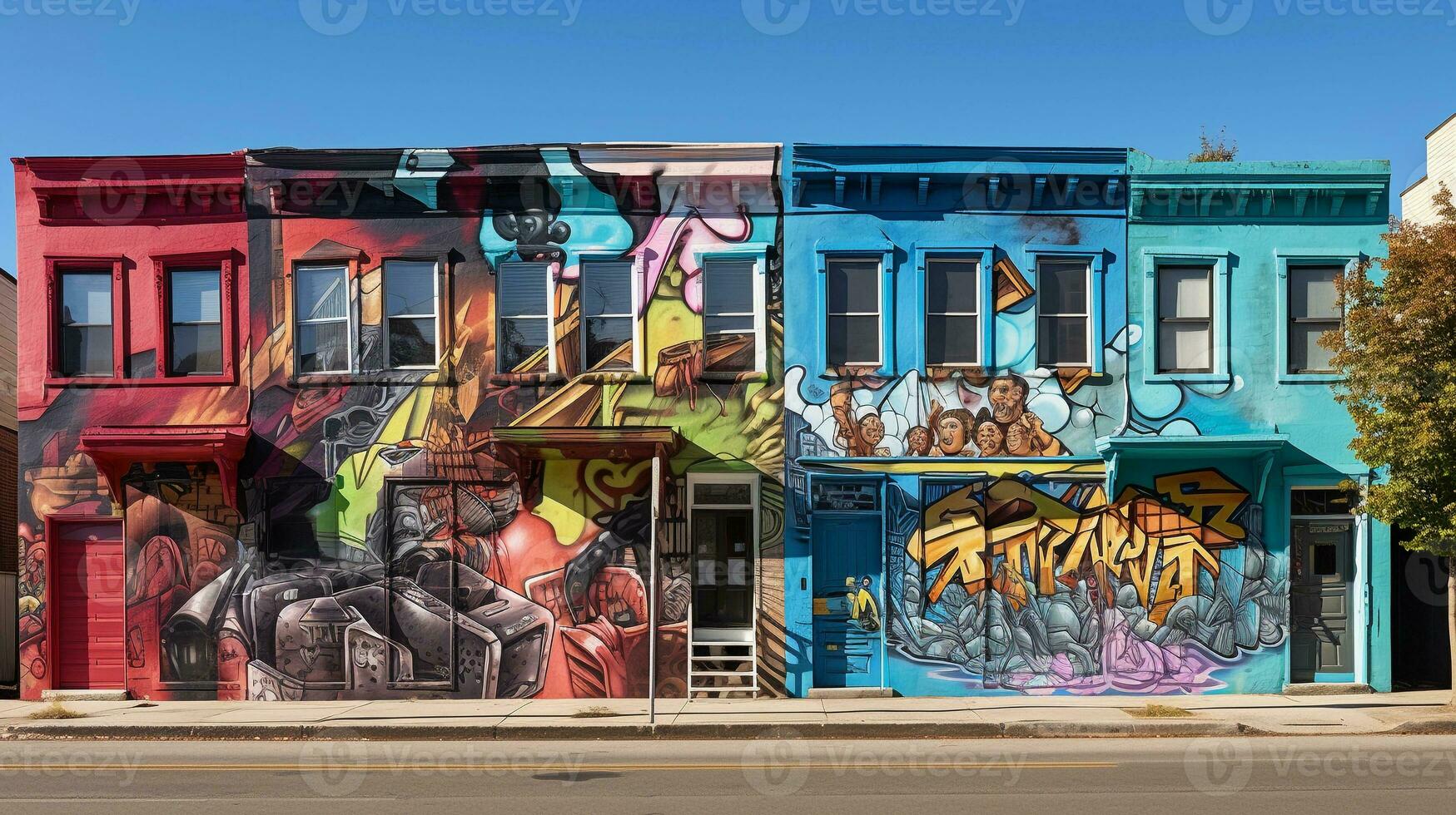 un Immagine con graffiti arte quello riflette il identità e storia di un' quartiere, fornire spazio per testo, sfondo Immagine, ai generato foto