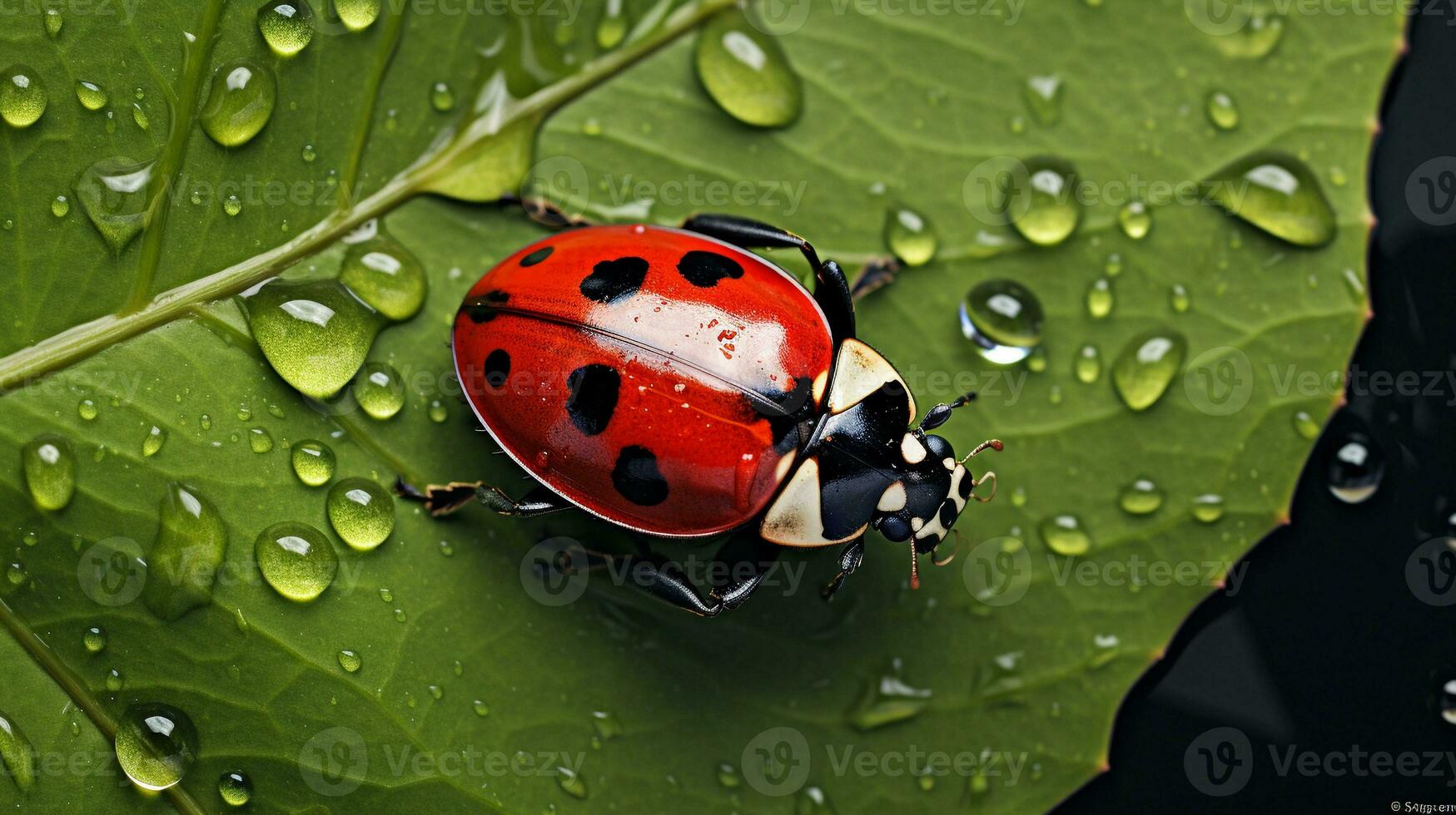 un Immagine cattura il intricato dettagli di un' coccinella arroccato su un' strutturato foglia, invitante testo per Esplorare il affascinante mondo di coccinelle, sfondo Immagine, ai generato foto