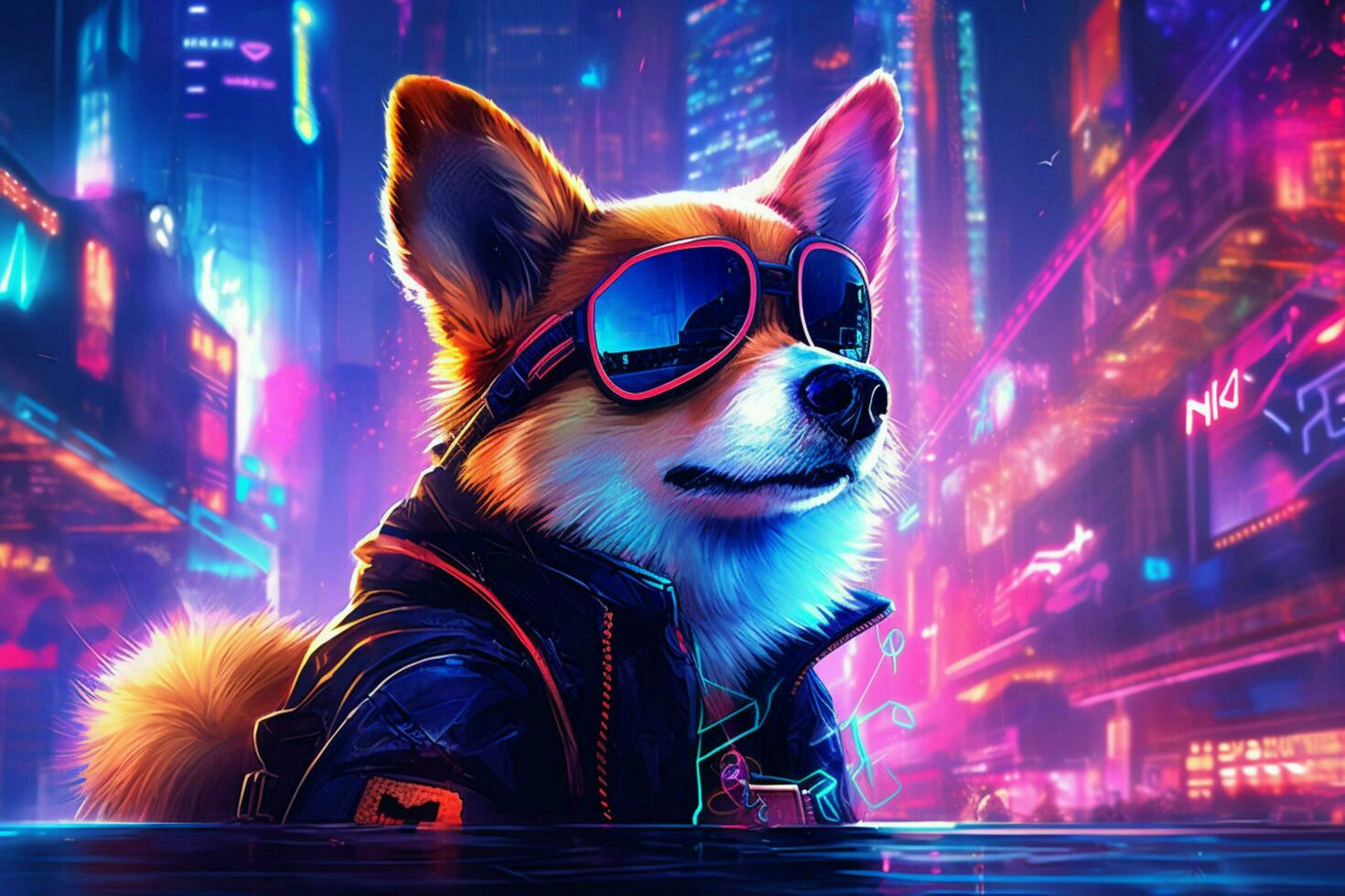 corgi cane cyberpunk notte foto