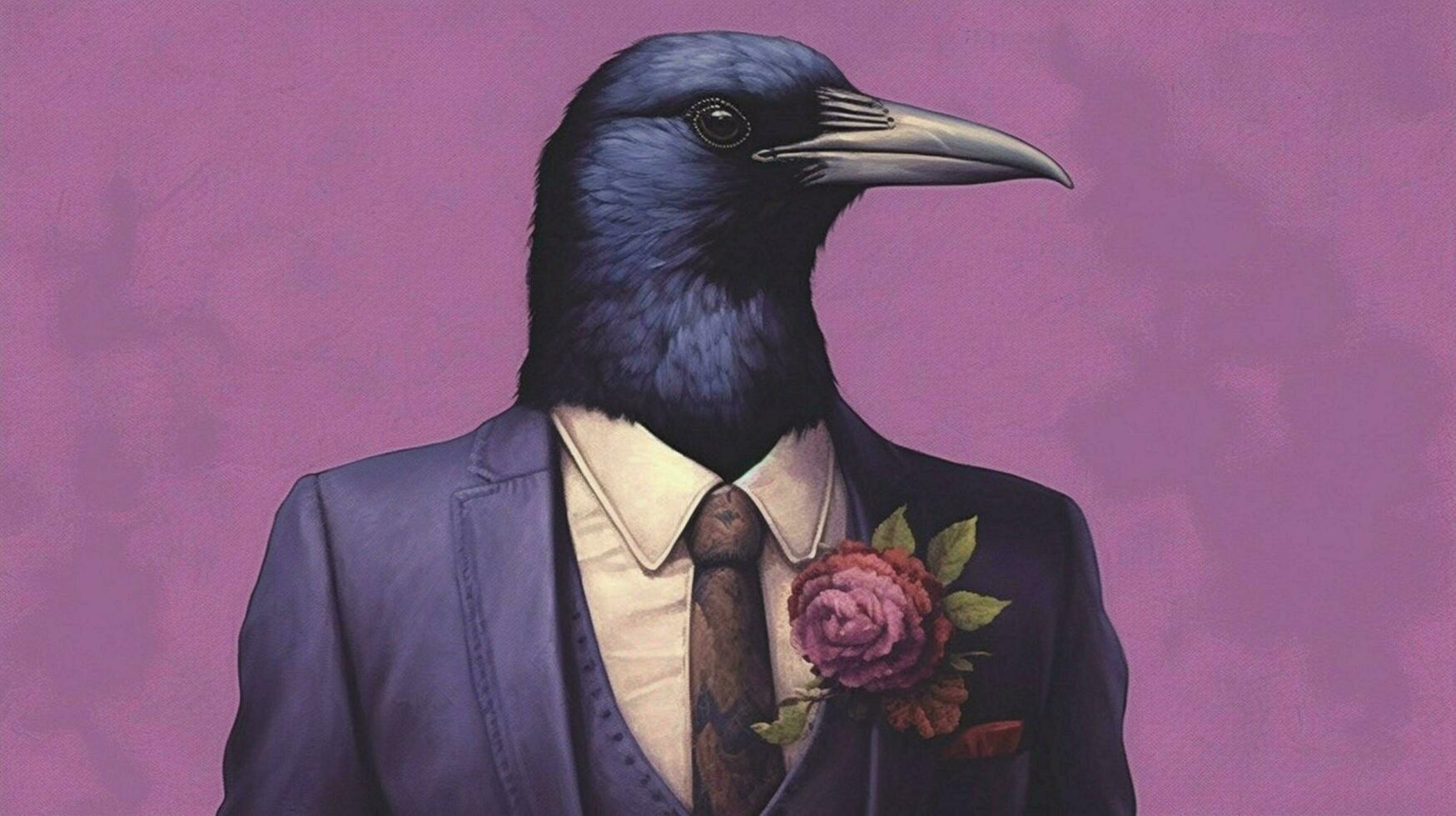 un' uccello con un' viola veste e un' nero corvo su esso foto