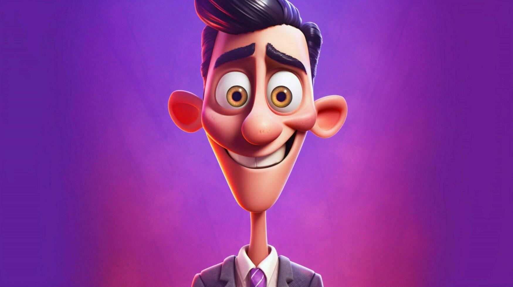 un' cartone animato personaggio con un' viola sfondo e foto