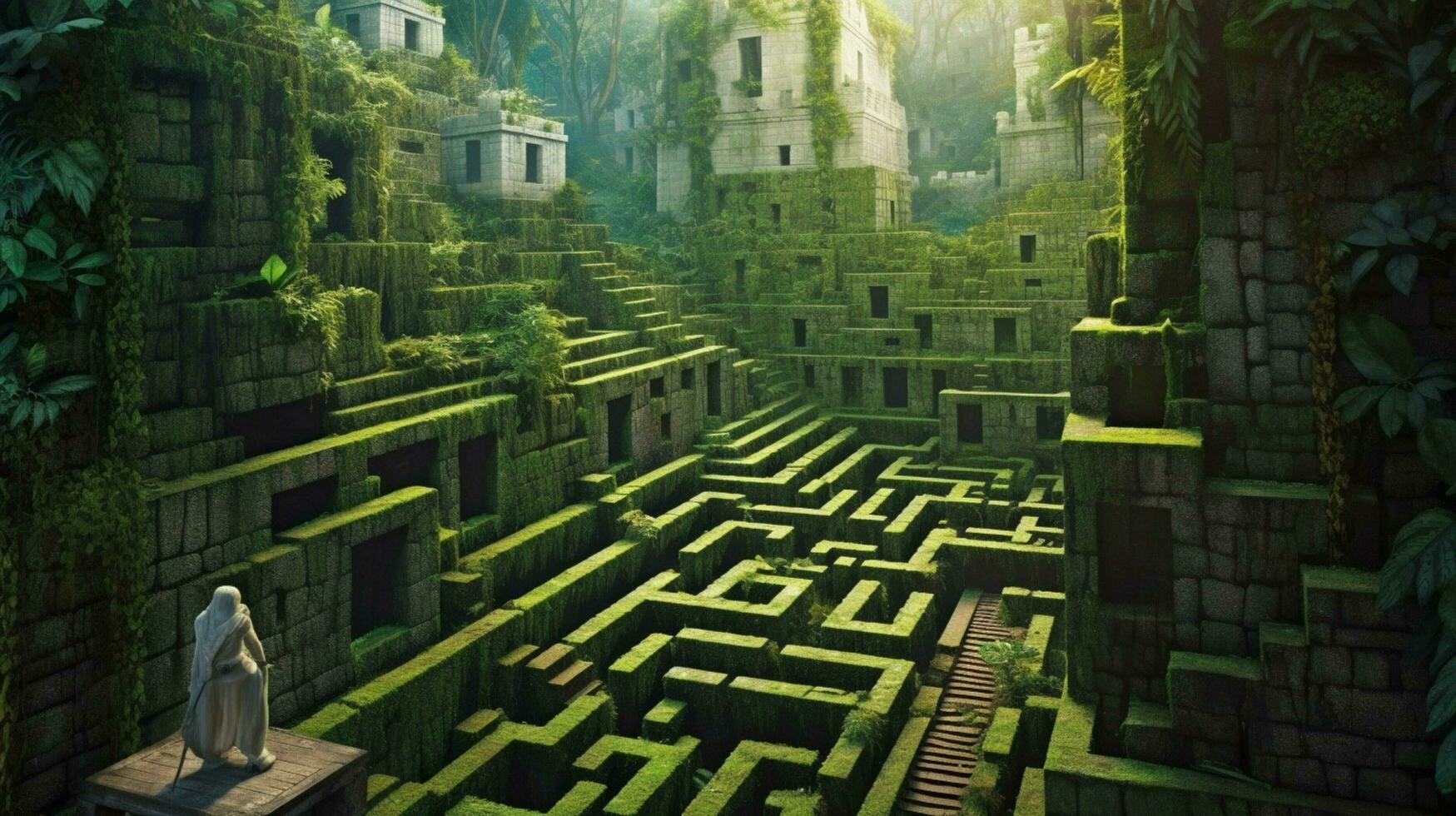 un' fantasia labirinto nel giungla alto muri di calcestruzzo foto