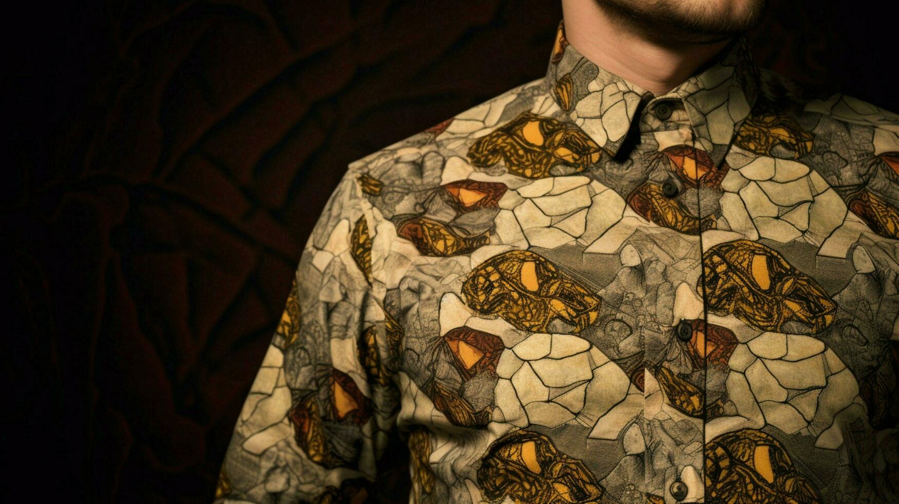 un' uomo indossare un' Marrone fantasia camicia con il br foto