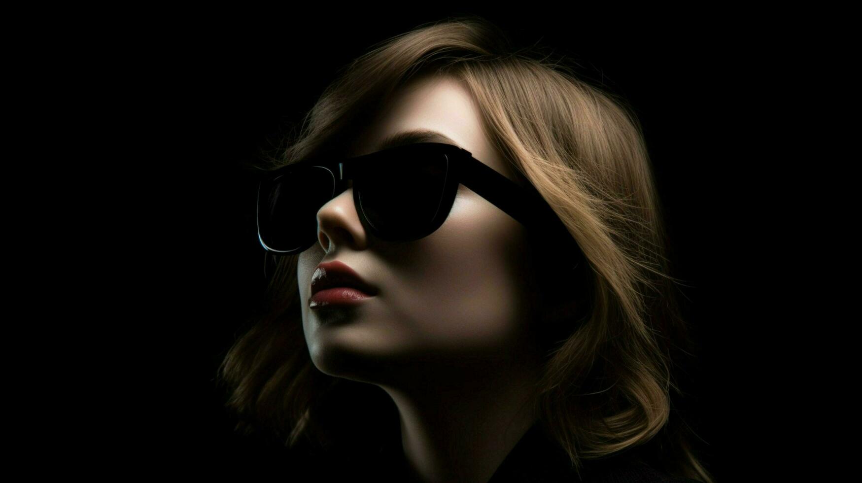 un' donna con nero occhiali da sole su nel davanti di un' bl foto