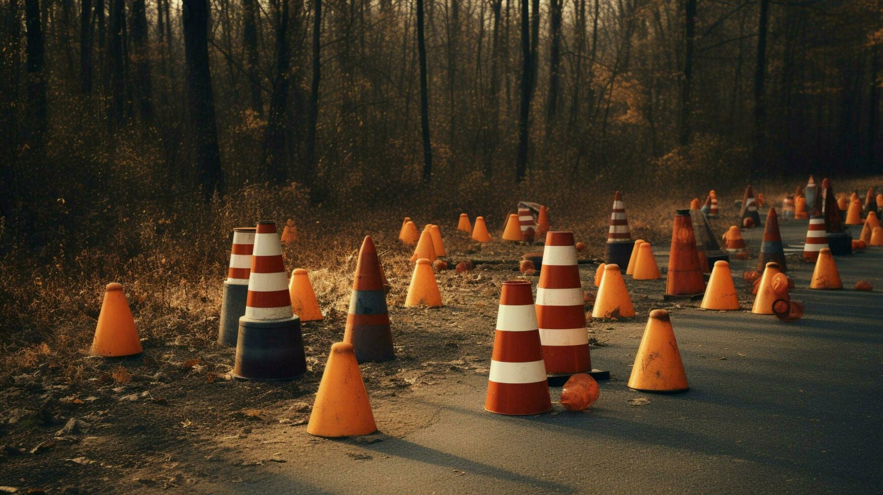 traffico coni e avvertimento segni su il lato foto