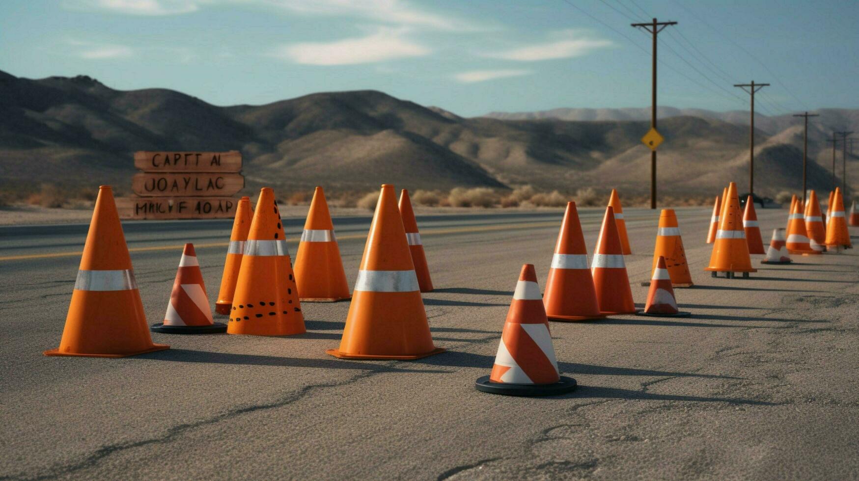 traffico coni e avvertimento segni su il lato foto