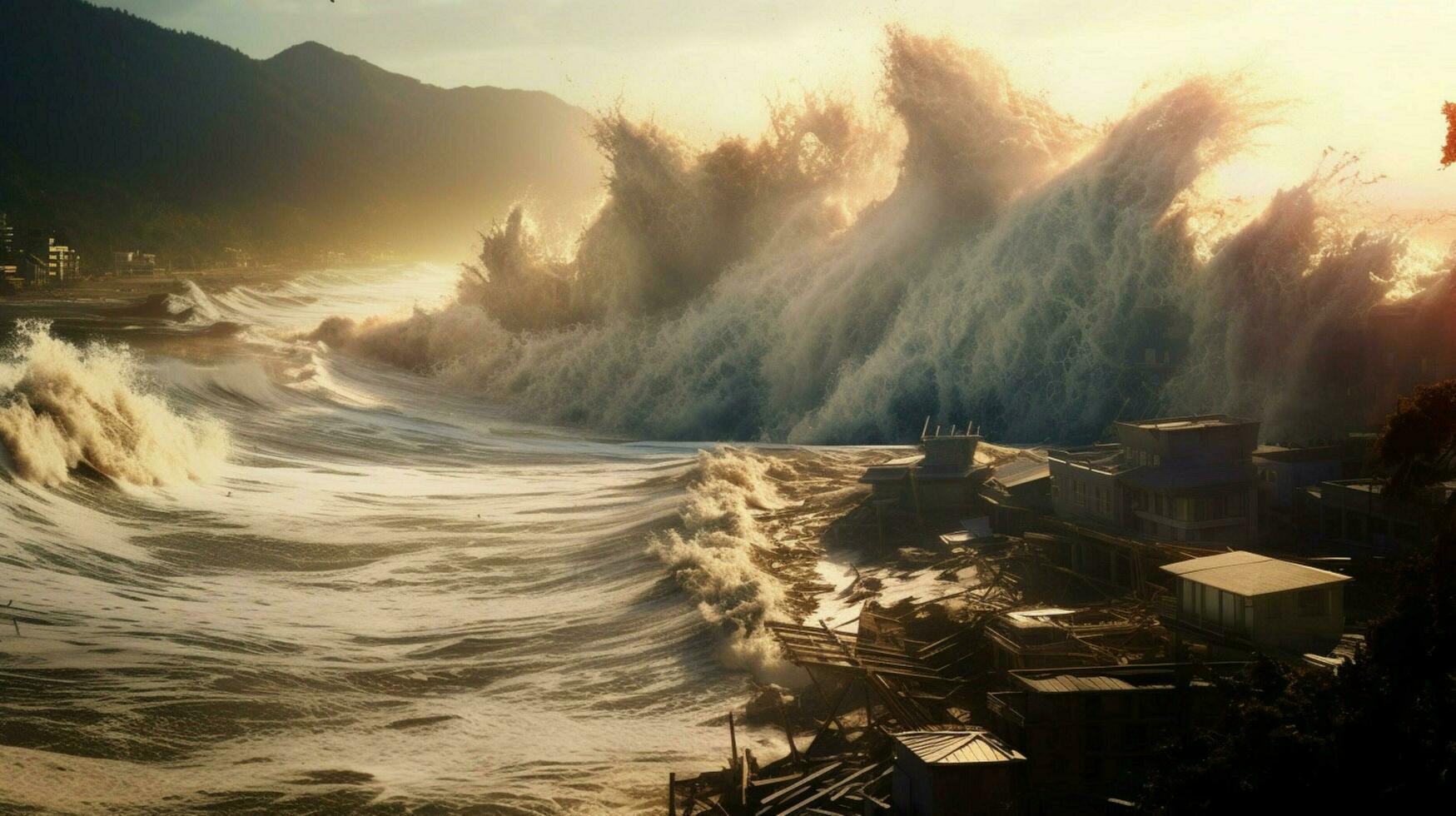 tsunami onda rotoli su riva portando foto