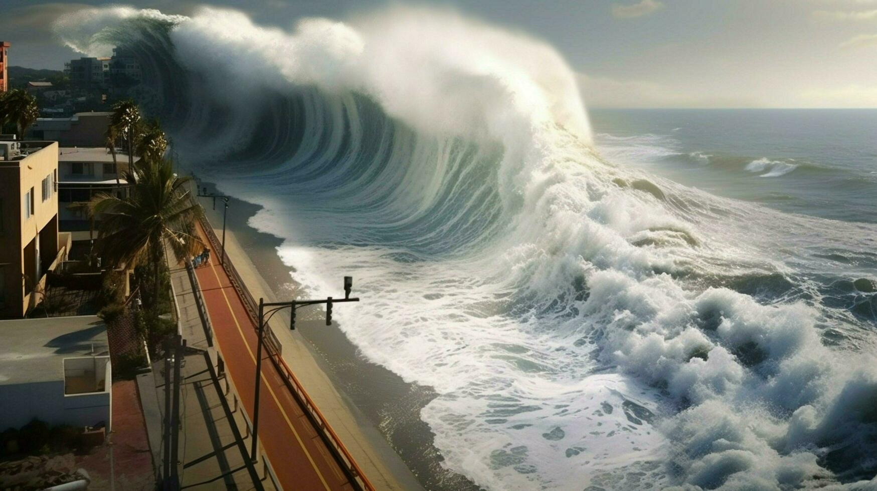 tsunami onde schianto contro alto diga protecti foto