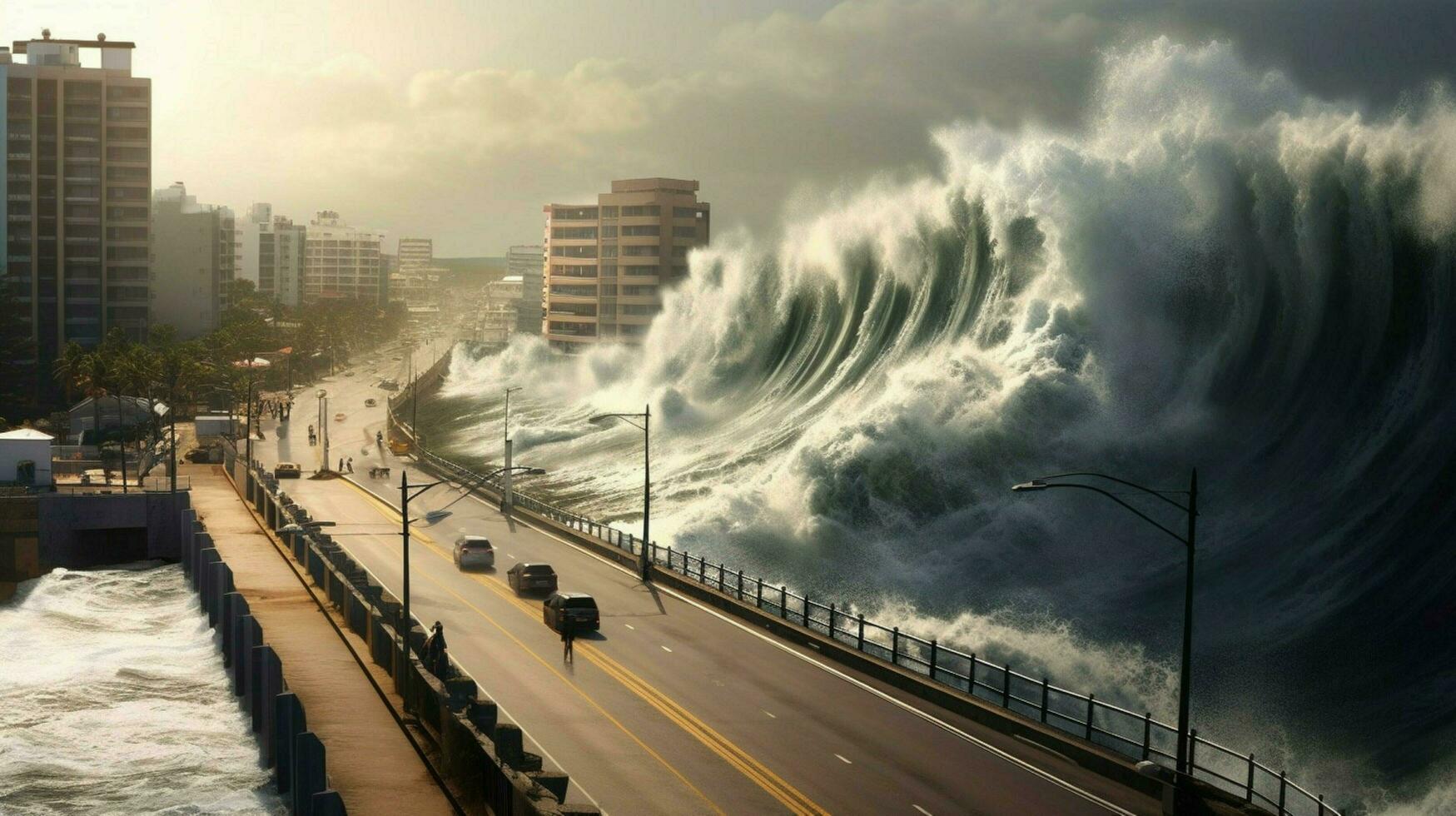 tsunami onde schianto contro alto diga protecti foto