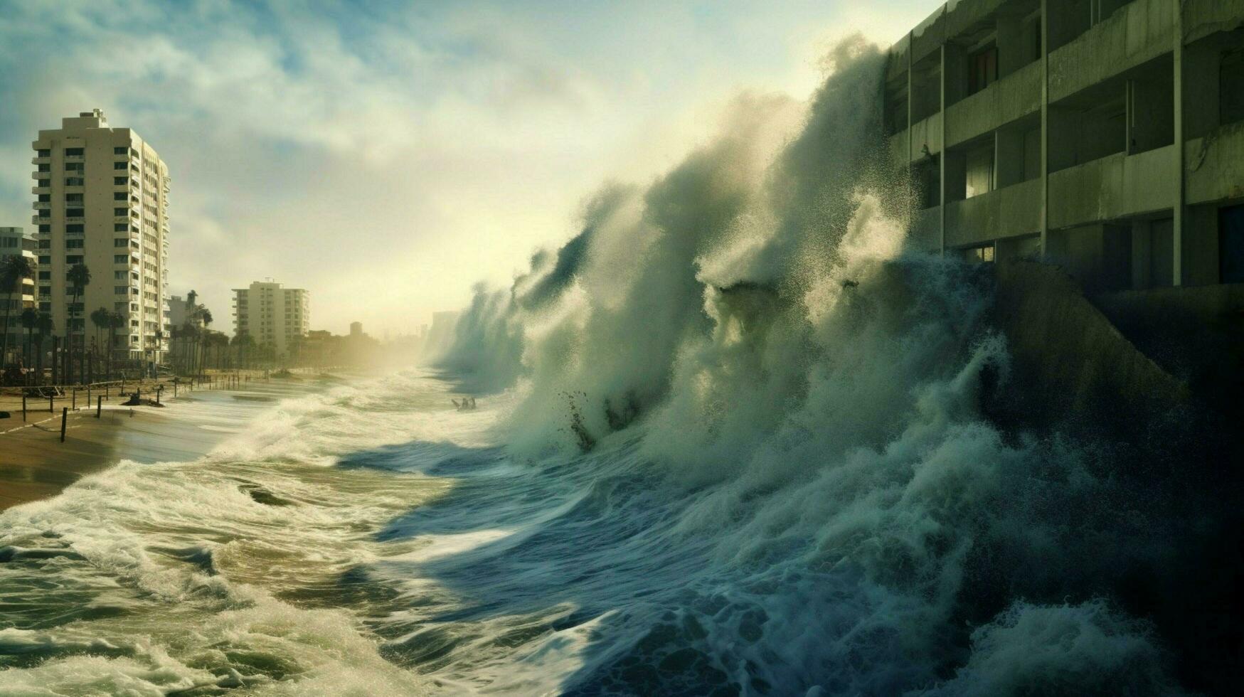 muri di acqua crescente a partire dal il oceano per devastare foto