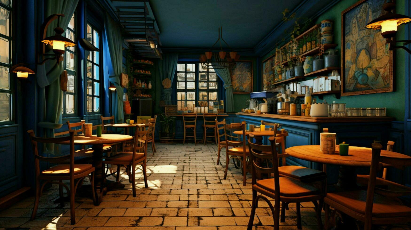 3d modello caffè negozio blu e fantasia foto