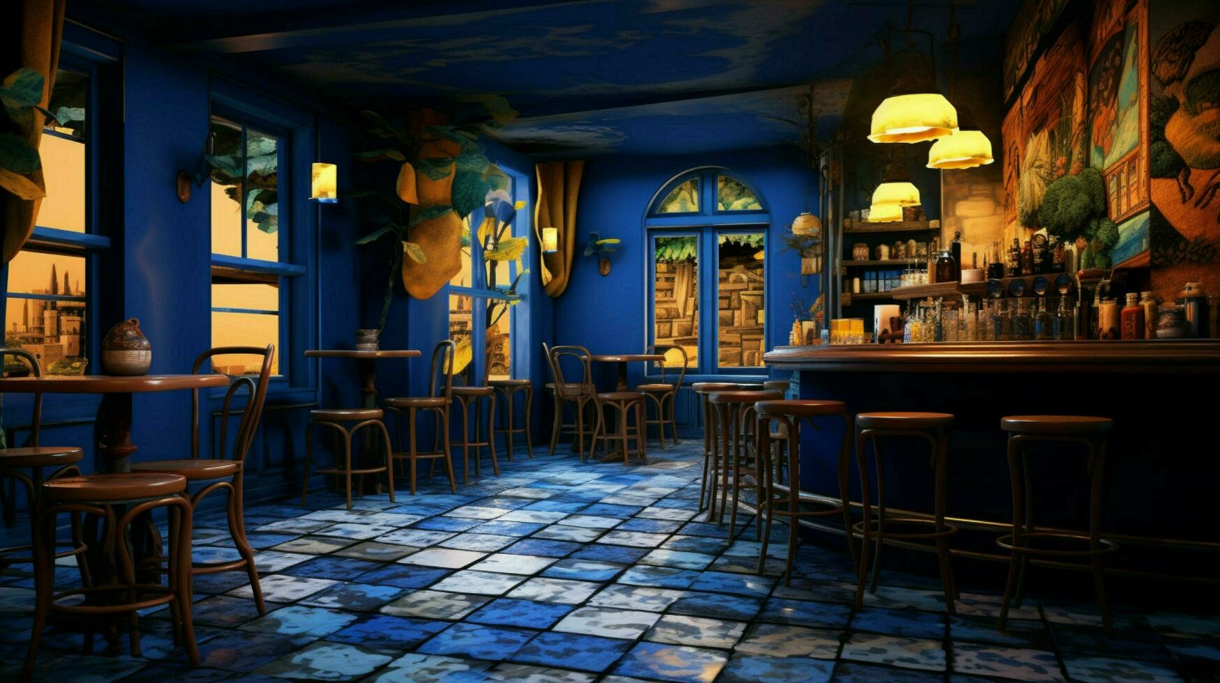 3d modello caffè negozio blu e fantasia foto