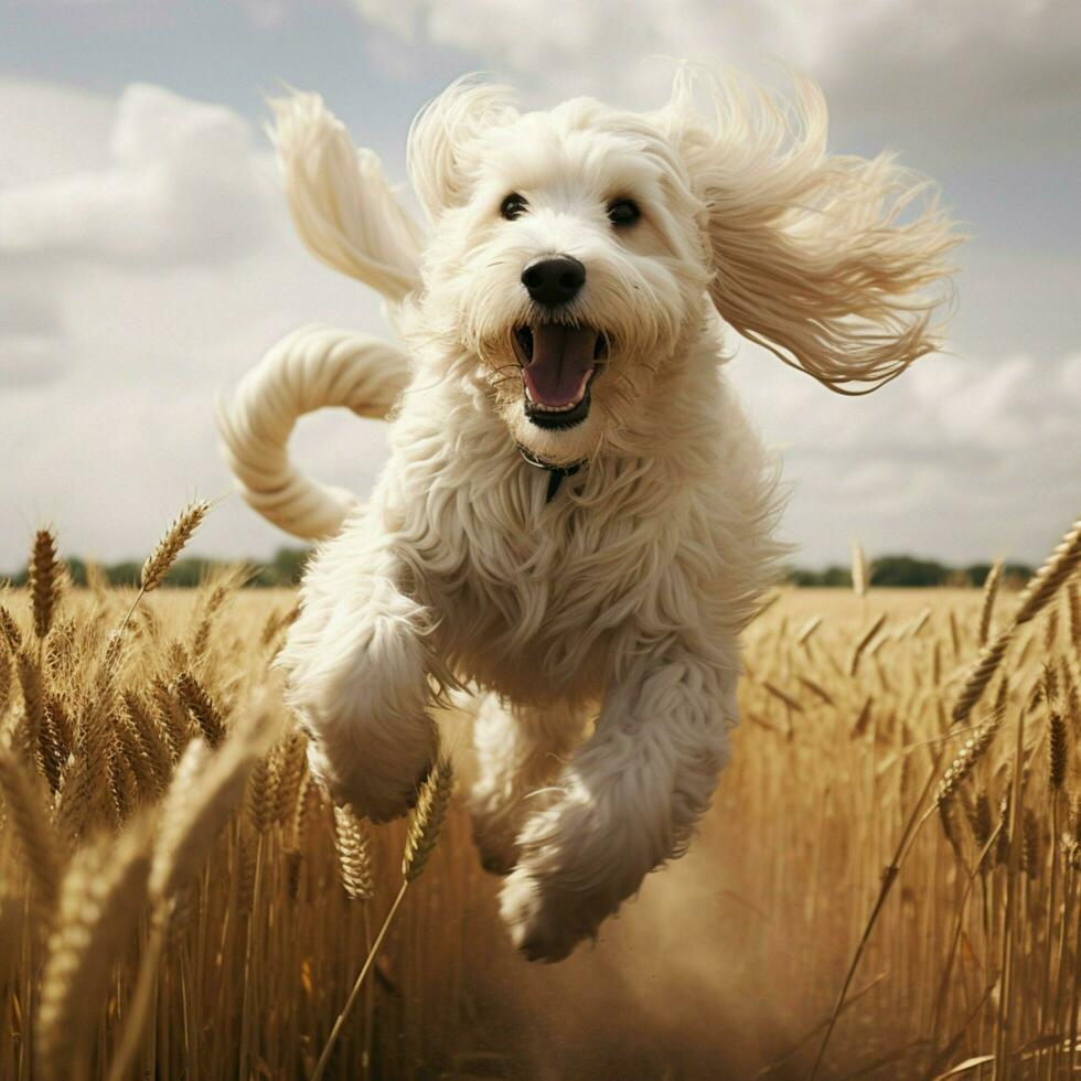 un' grazioso cane rampante attraverso un' campo foto