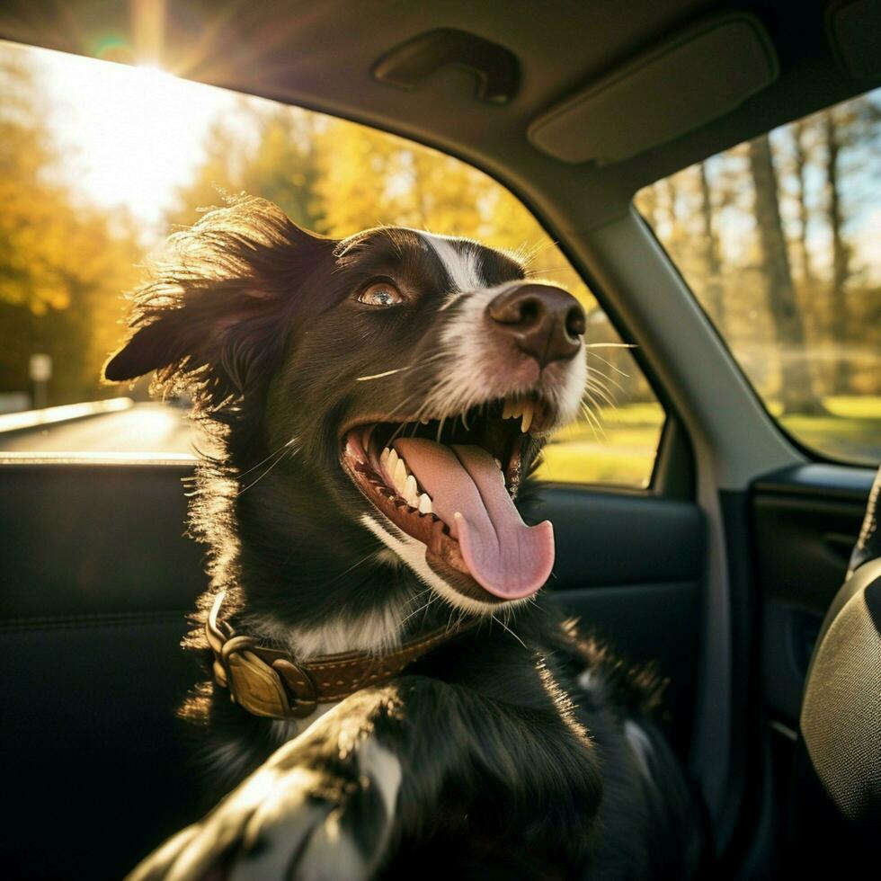 un' spensierato cane godendo un' auto cavalcata foto