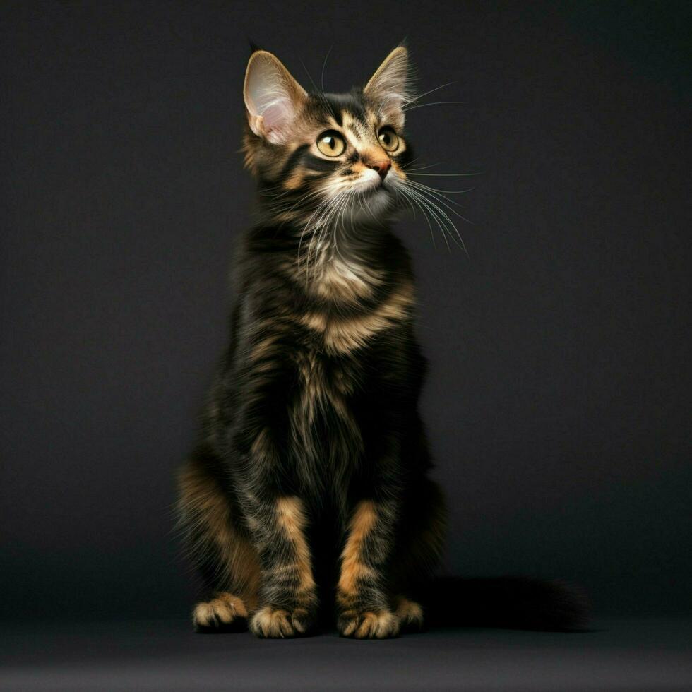 mettere in guardia Manx gatto seduta in posizione verticale orecchie sforzando per catturare vigilia foto