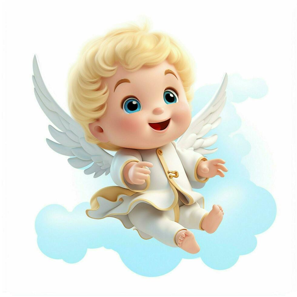 bambino angelo 2d cartone animato illustraton su bianca sfondo alto foto