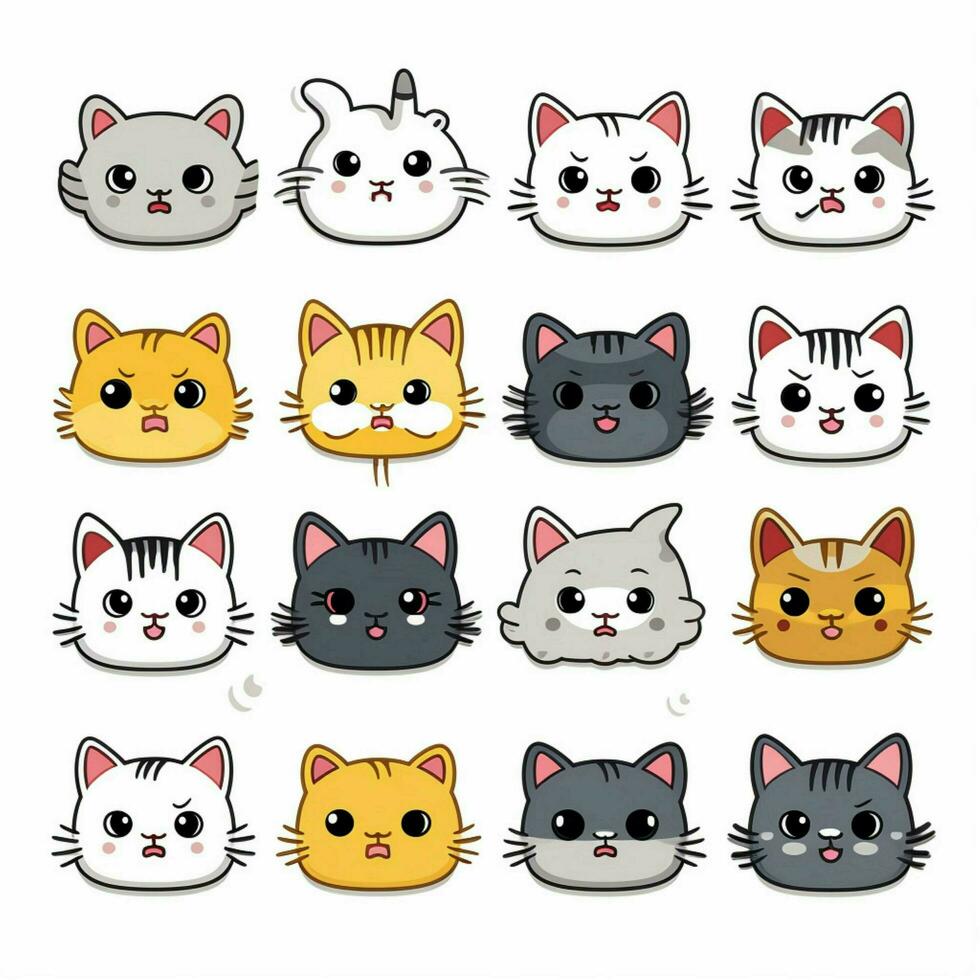gatto facce emoji 2d cartone animato vettore illustrazione su bianca B foto