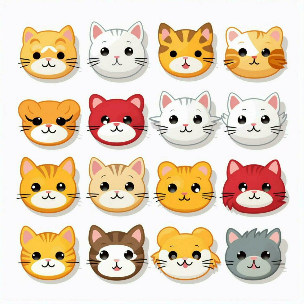 gatto facce emoji 2d cartone animato vettore illustrazione su bianca B foto