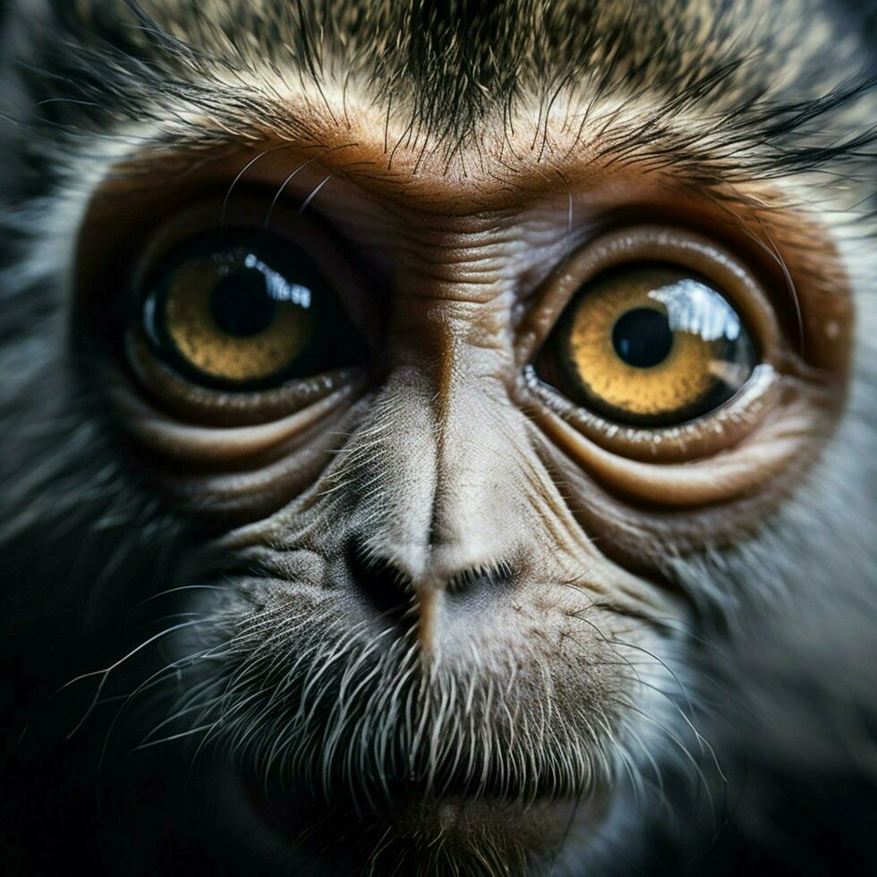 curioso primate con espressive occhi foto
