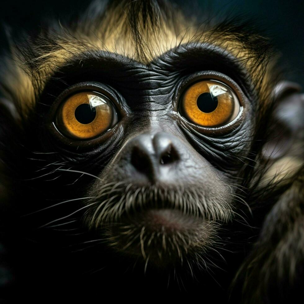 curioso primate con espressive occhi foto