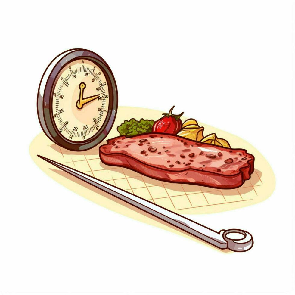carne alimentare termometro 2d cartone animato illustraton su bianca indietro foto