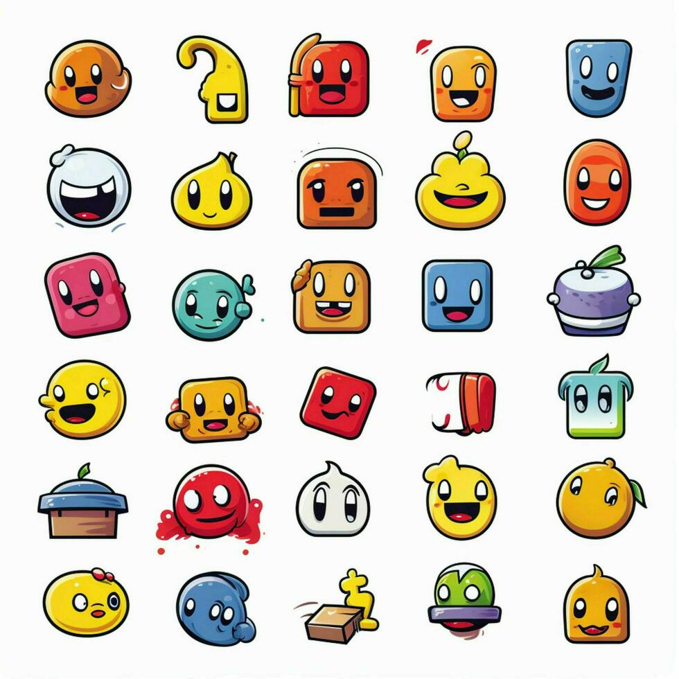 Giochi emoji 2d cartone animato vettore illustrazione su bianca indietro foto