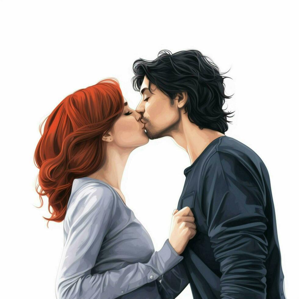 bacio donna uomo 2d cartone animato illustraton su bianca sfondo foto