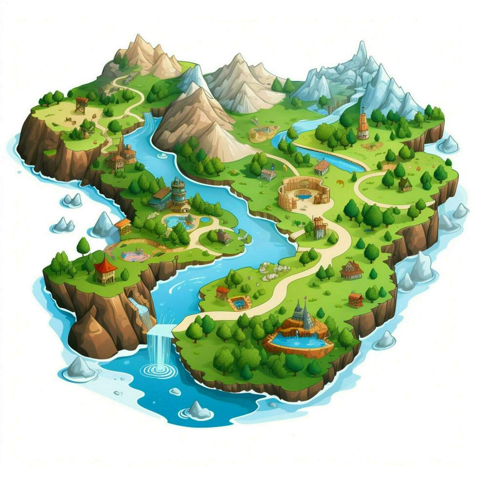 carta geografica 2d cartone animato vettore illustrazione su bianca sfondo alto foto