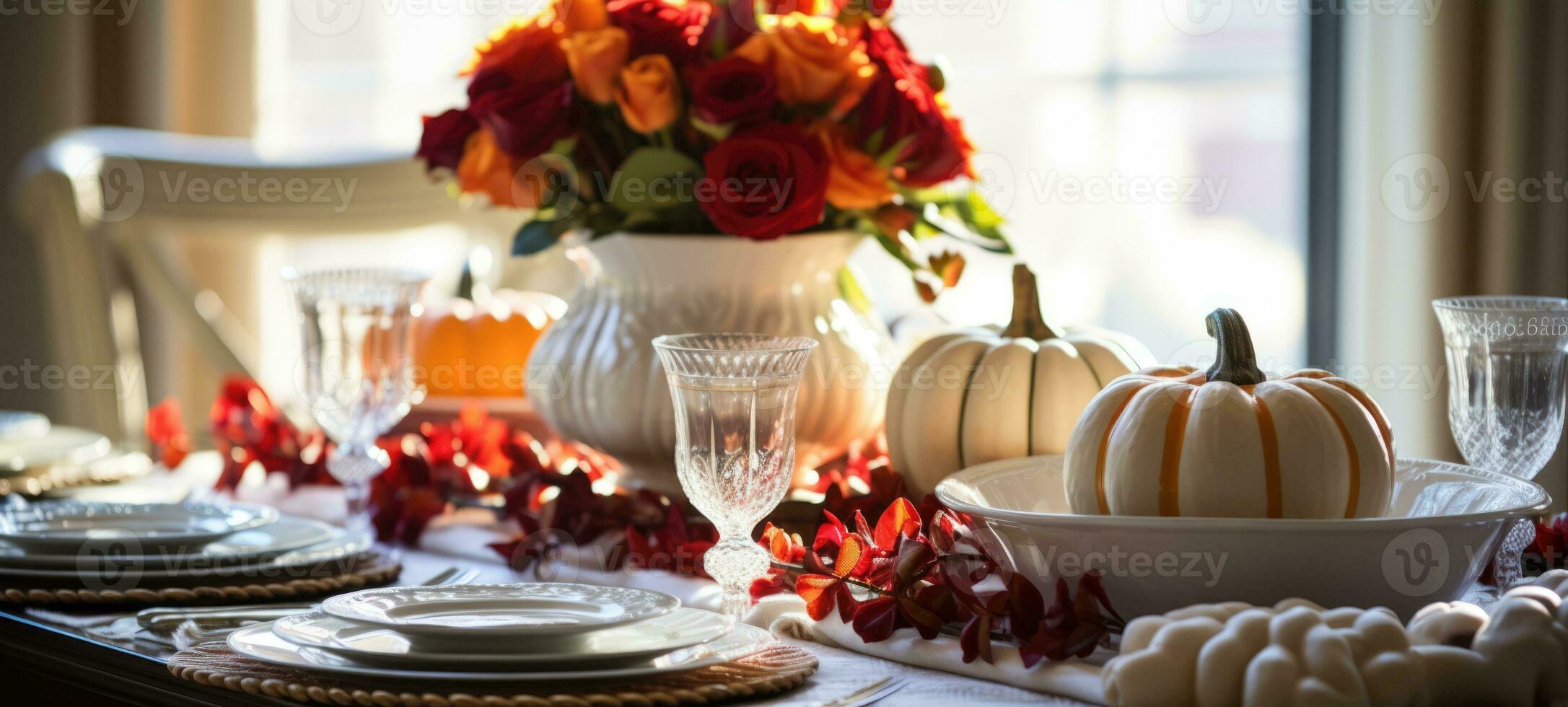 Halloween, ringraziamento tavolo impostazioni decorazione, ai generativo foto