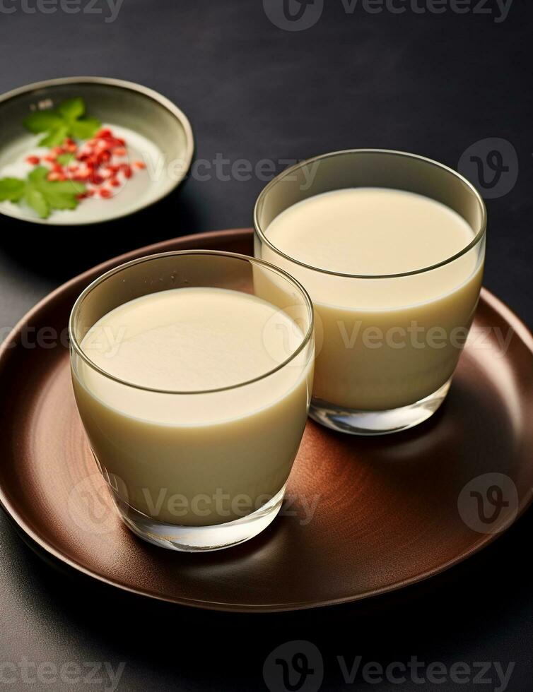 foto di alcuni coreano makgeolli bevanda elegantemente plated su un' tavolo. generativo ai