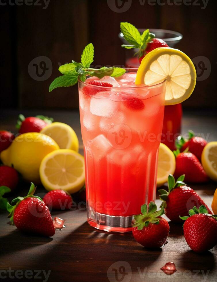 foto di alcuni fragola limonata bevanda elegantemente plated su un' tavolo. generativo ai