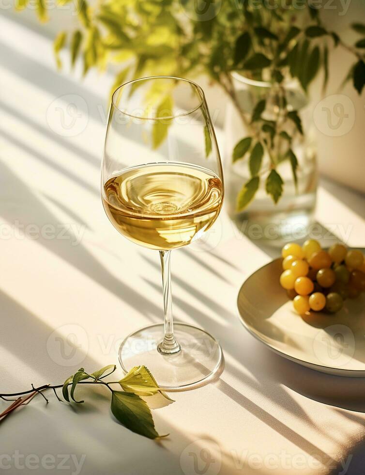 foto di alcuni bianca vino bevanda elegantemente plated su un' tavolo. generativo ai