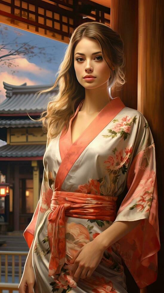 ritratto di bellissimo giapponese geisha. generativo ai foto