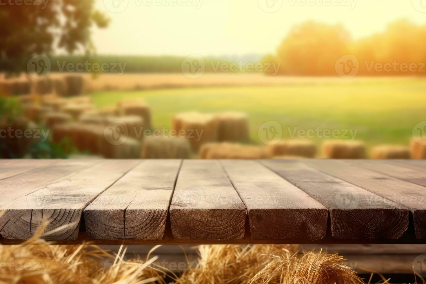 rustico di legno tavolo con sfocato verde natura giardino sfondo foto