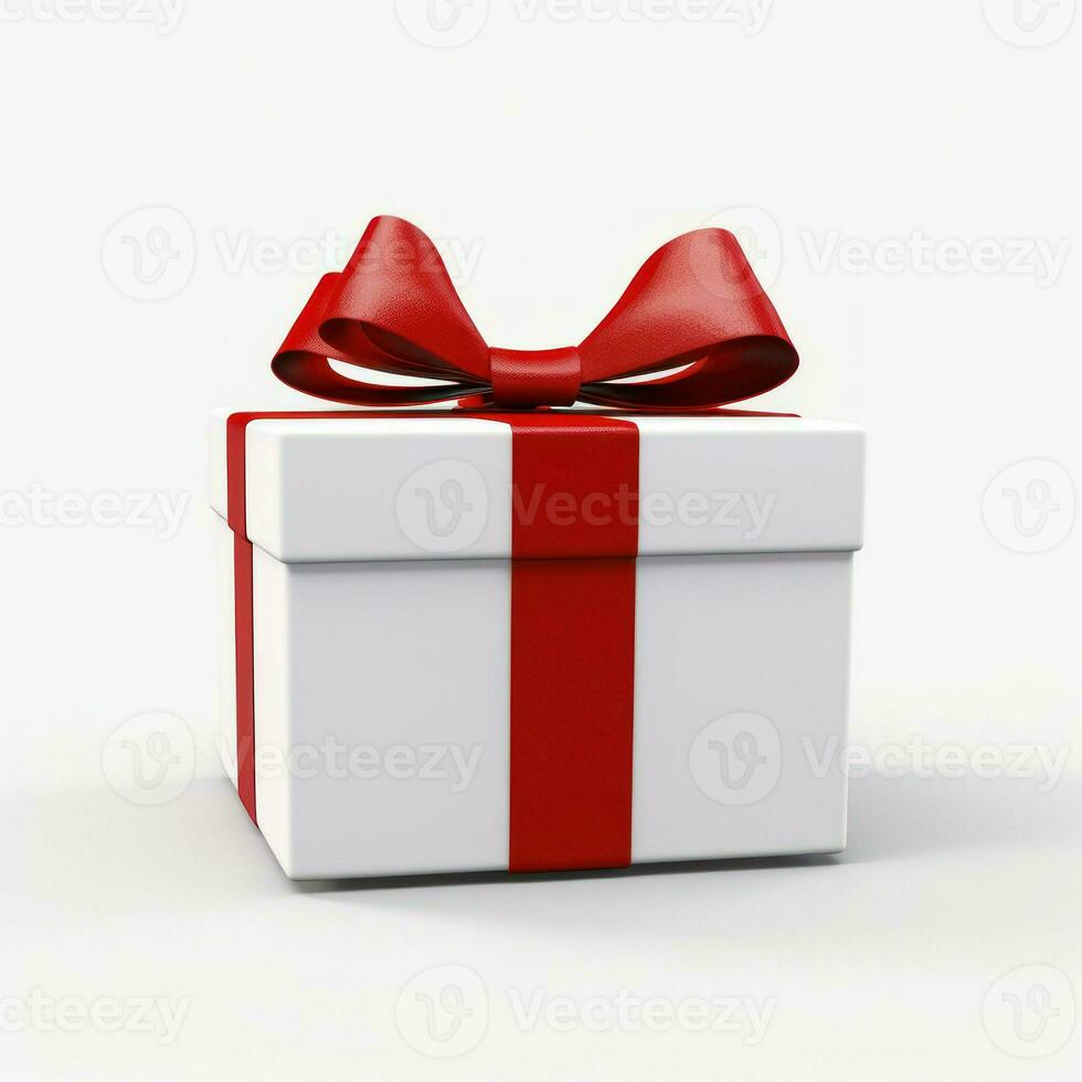 bianca regalo scatola con rosso nastro arco, ai generativo foto