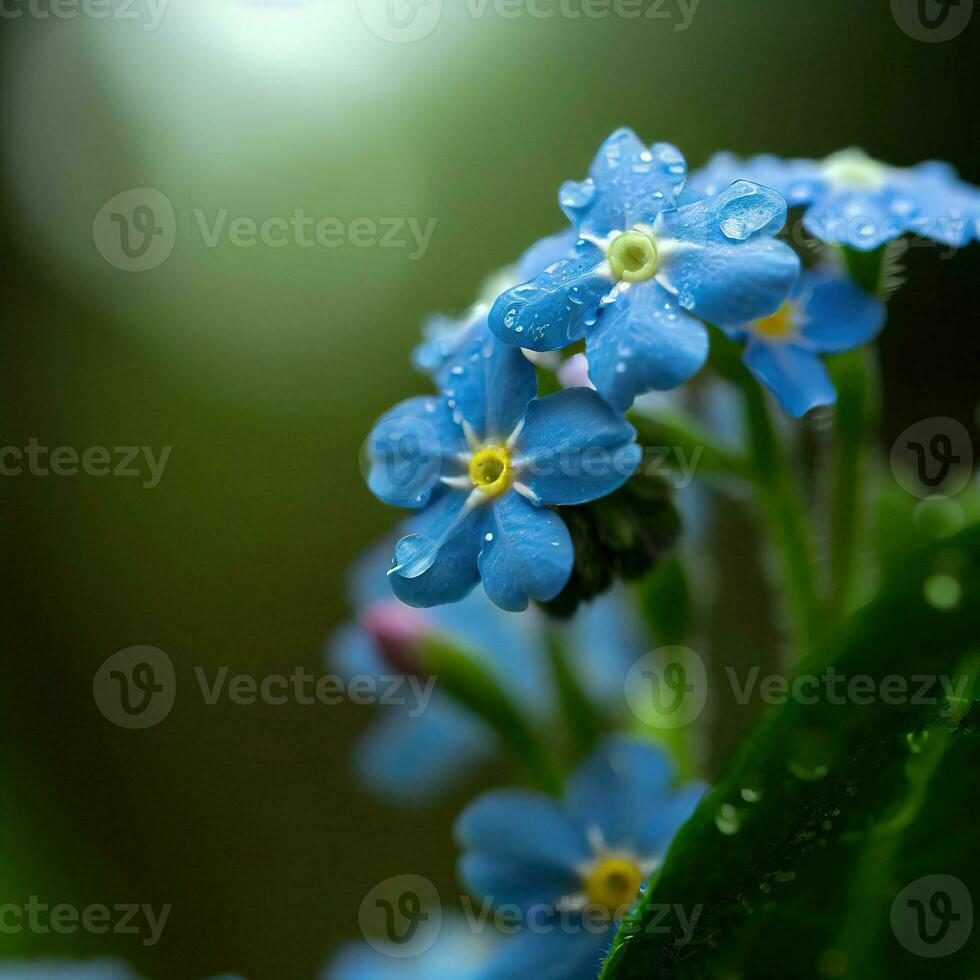 il legna non ti scordar di mé fioriture con minuscolo blu fiori, in partenza un' dolce impressione ,ai generato foto