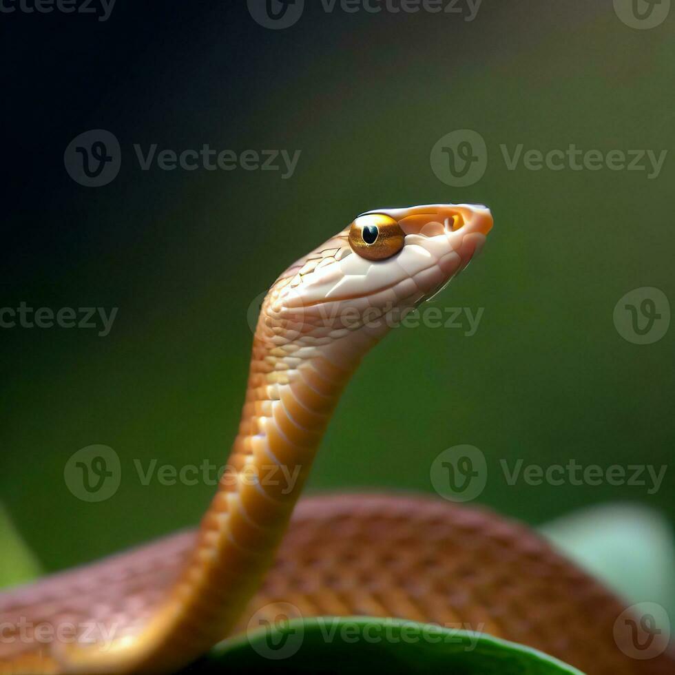 un' bambino Marrone gatto serpente emerge a partire dal suo uovo, in mostra suo miniatura brillantezza ,ai generato foto