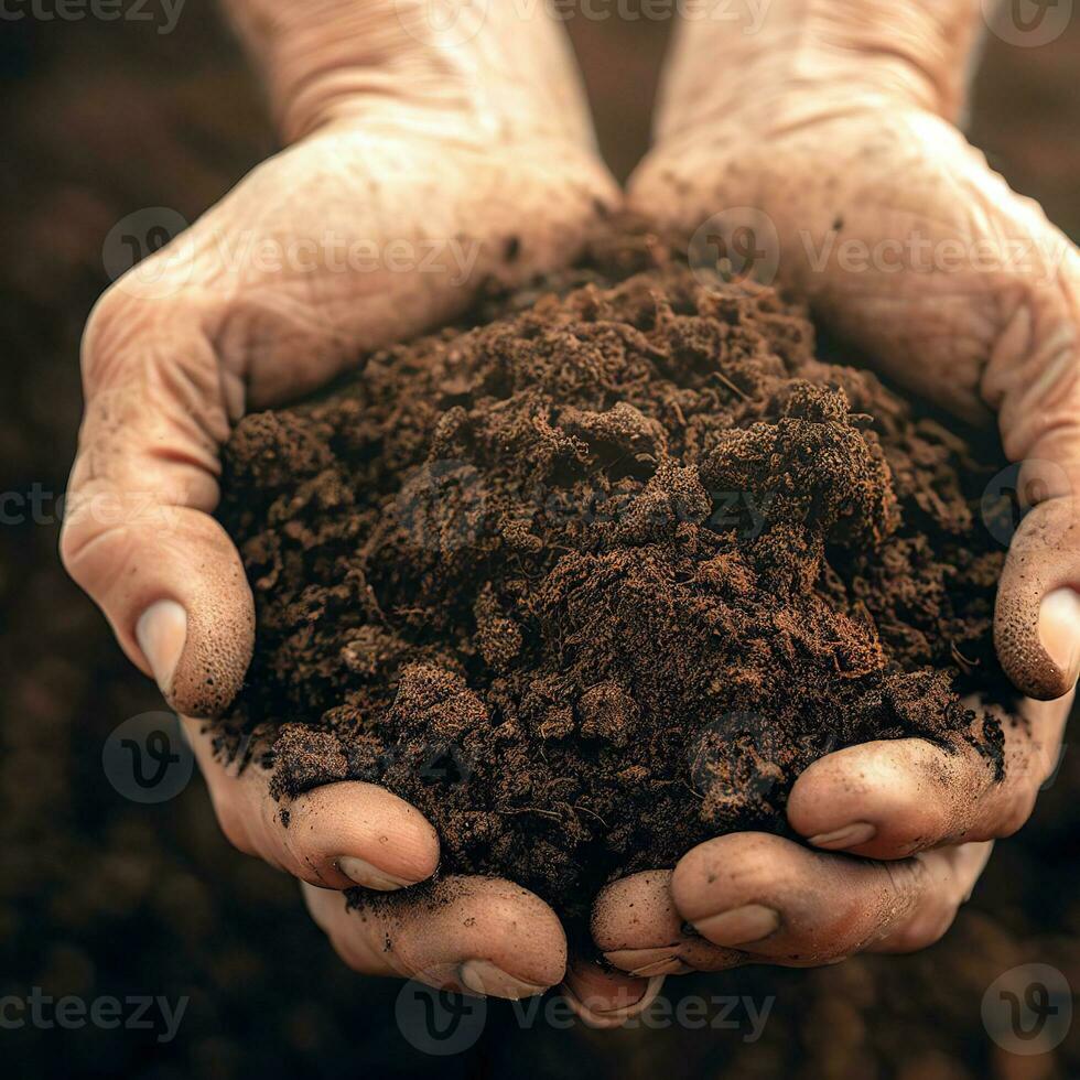 il manciata di fertile suolo incarna il essenza di il della terra vitalità ,ai generato foto