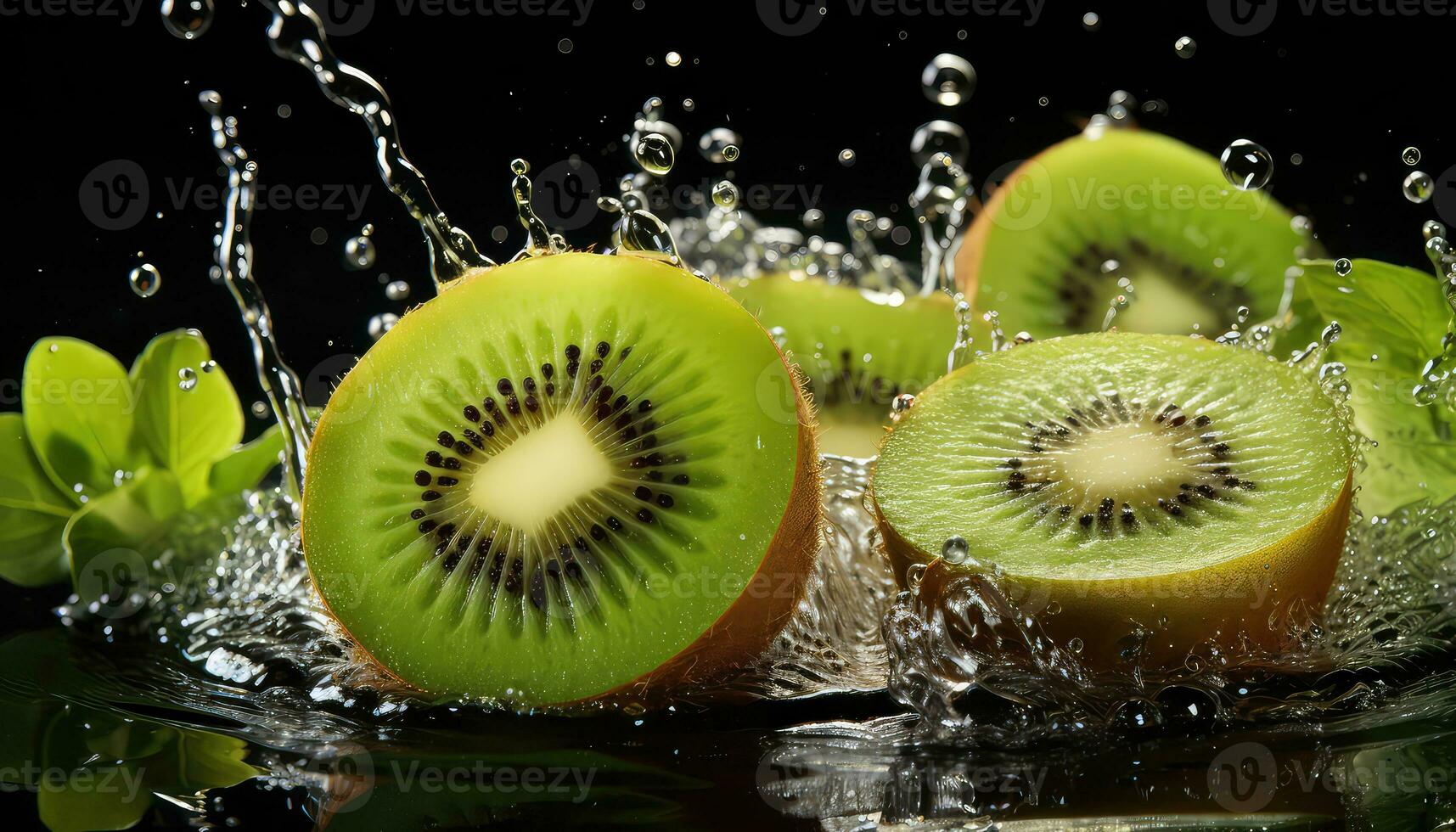 Kiwi frutta fette in acqua ai generato foto