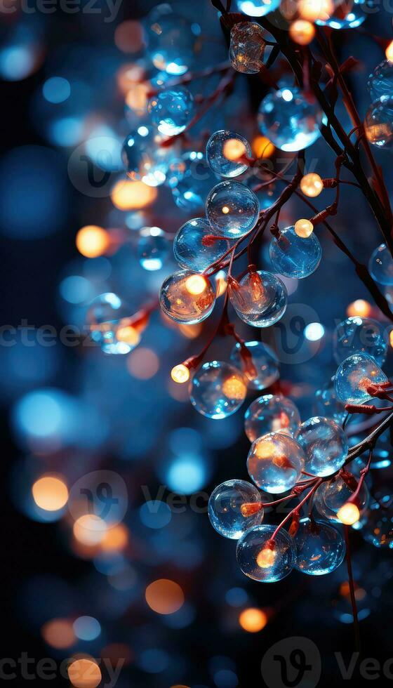 scintillante Natale ghirlanda luci contro un' in profondità blu fondale ai generato foto