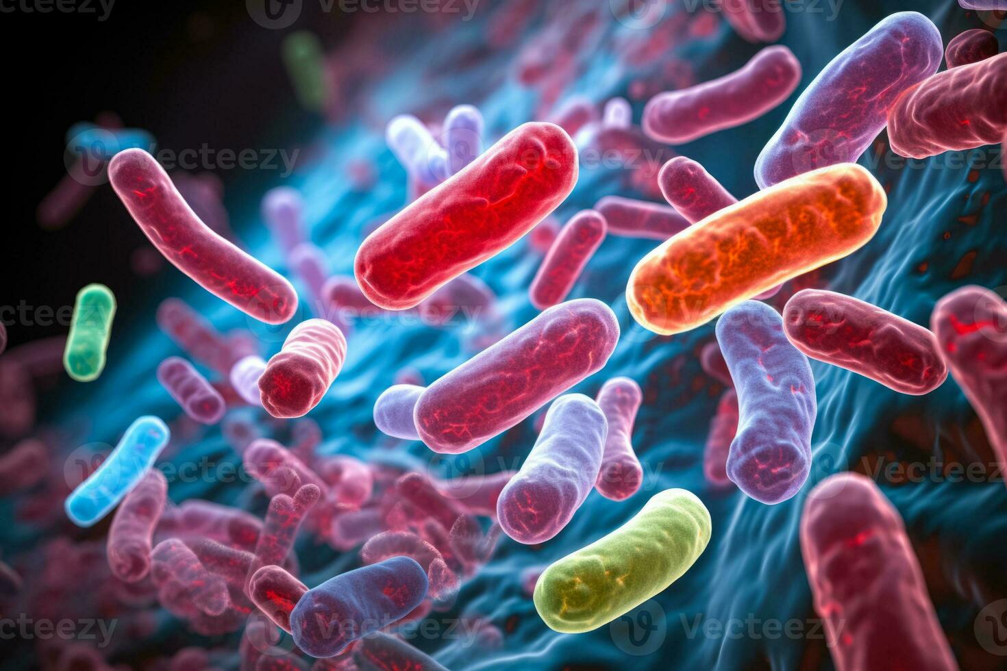 ultra dettagliato macro immagini di probiotico batteri entro umano intestino flora foto