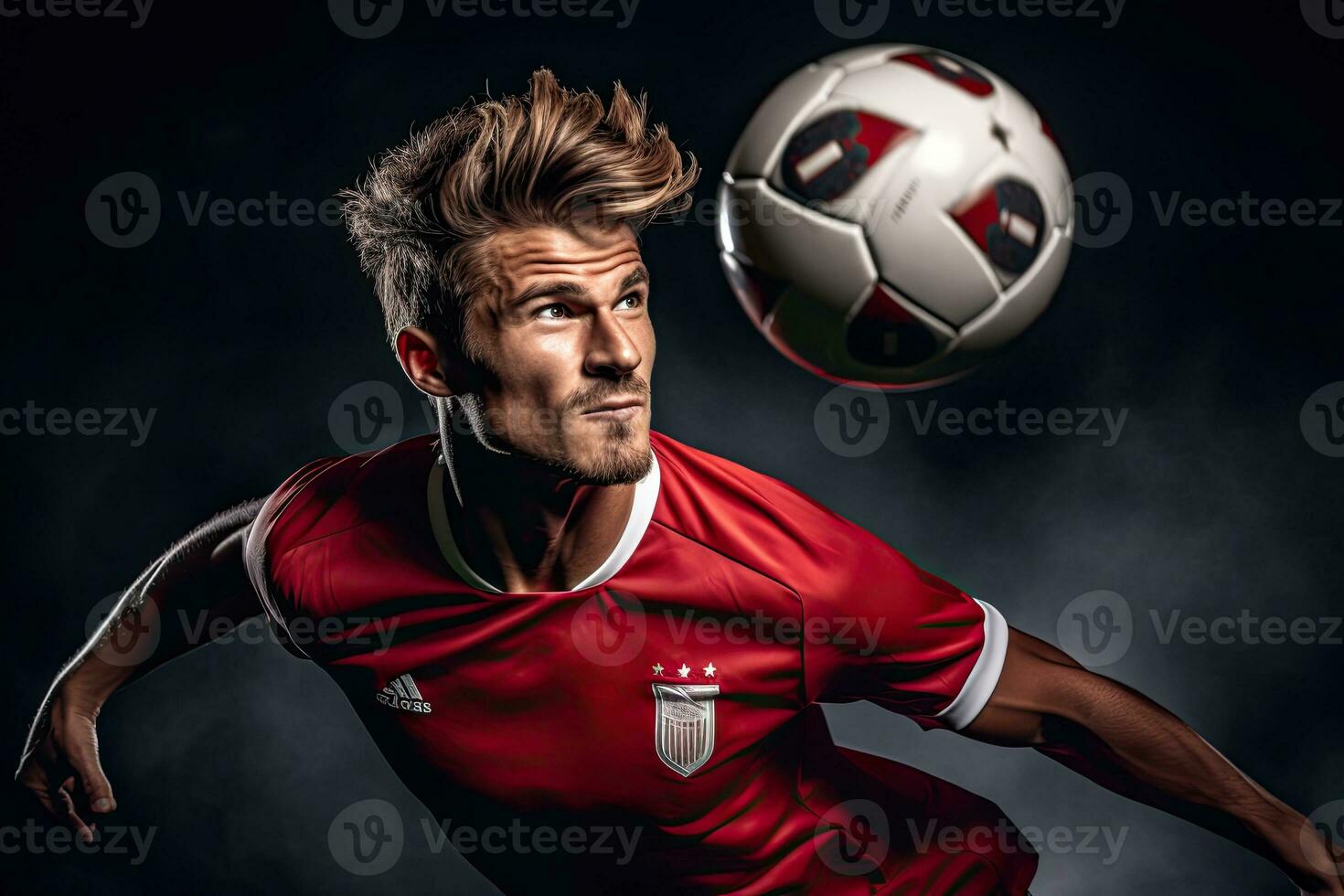ritratto professionale calcio giocatore controllo il palla ai generativo foto