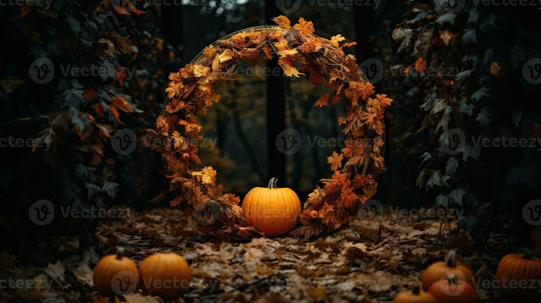 ritratto zucca con autunno foglia ghirlanda ai generativo foto